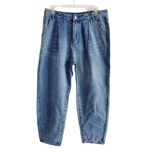 Shein High Waisted Tapered Mom Jeans Pleated Size 8 / 10 Large Light Wash 90's